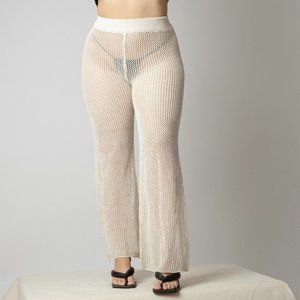 Cream Netted Flare Pants